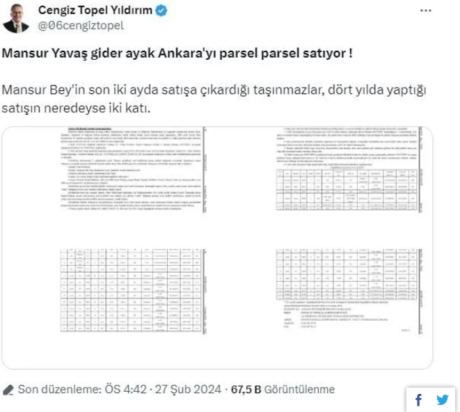 İYİ Partili Cengiz Topel Yıldırım’dan Mansur Yavaş’a bombardıman: Ankara’yı parsel parsel satıyor